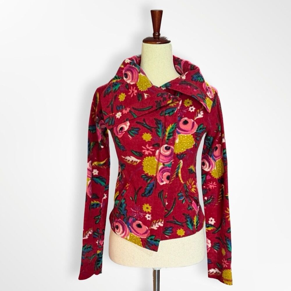 Sparrow Anthropologie Burgundy Floral 100% Merino Wool Jacket, S Cozy Boho